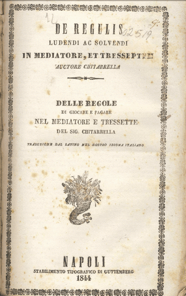 Chitarrella, Copertina del De Regulis, Napoli 1844 Ed. Guttemberg